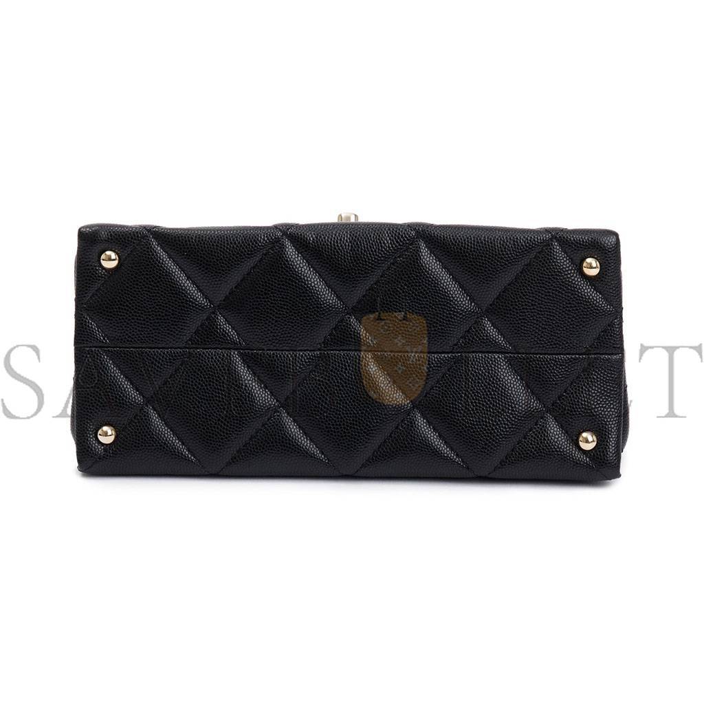 Ch*el master black quilted caviar leather kelly top handle flap bag (21*16*9.5cm)